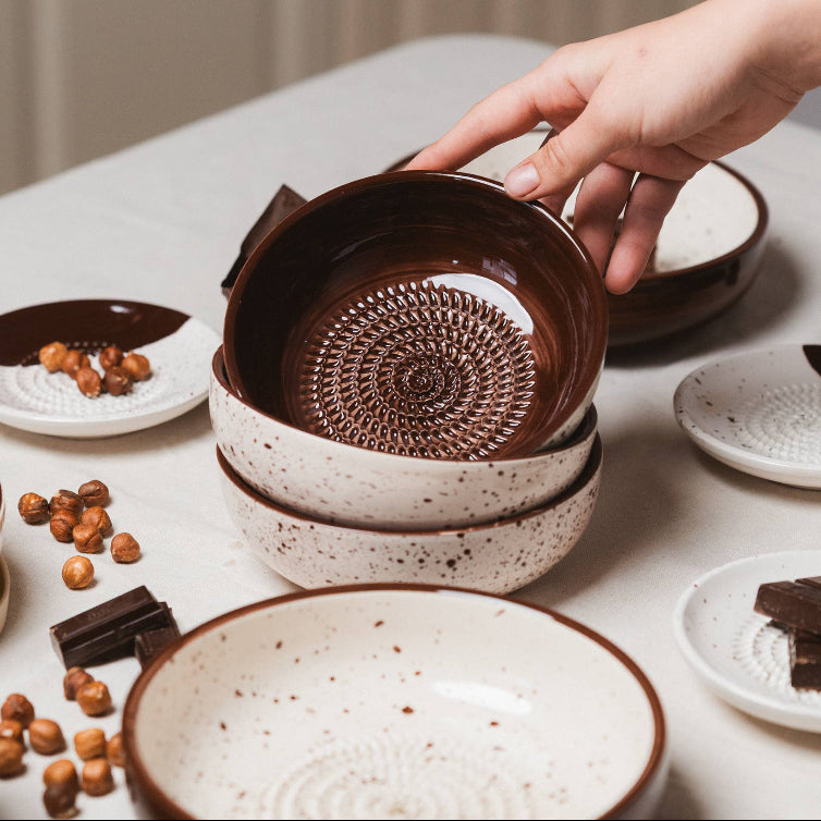 Garlic Grater Plate - Medium Ceramic - Brownie