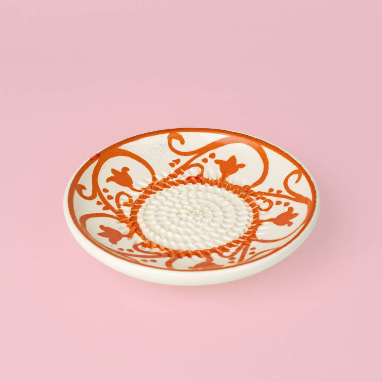 Ceramic Garlic Grater Plate - Small Orange & Beige - Azahara