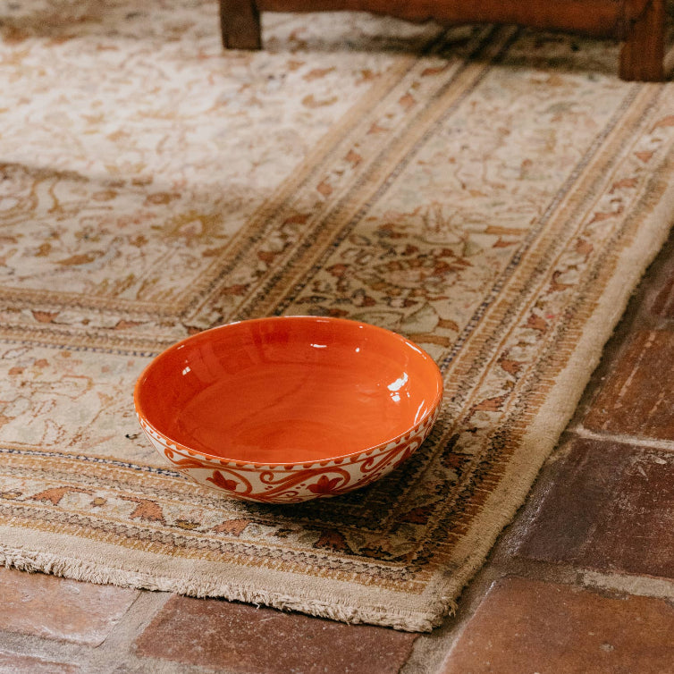 Large Ceramic Bowl - Salad Bowl - Orange & Beige - Azahara