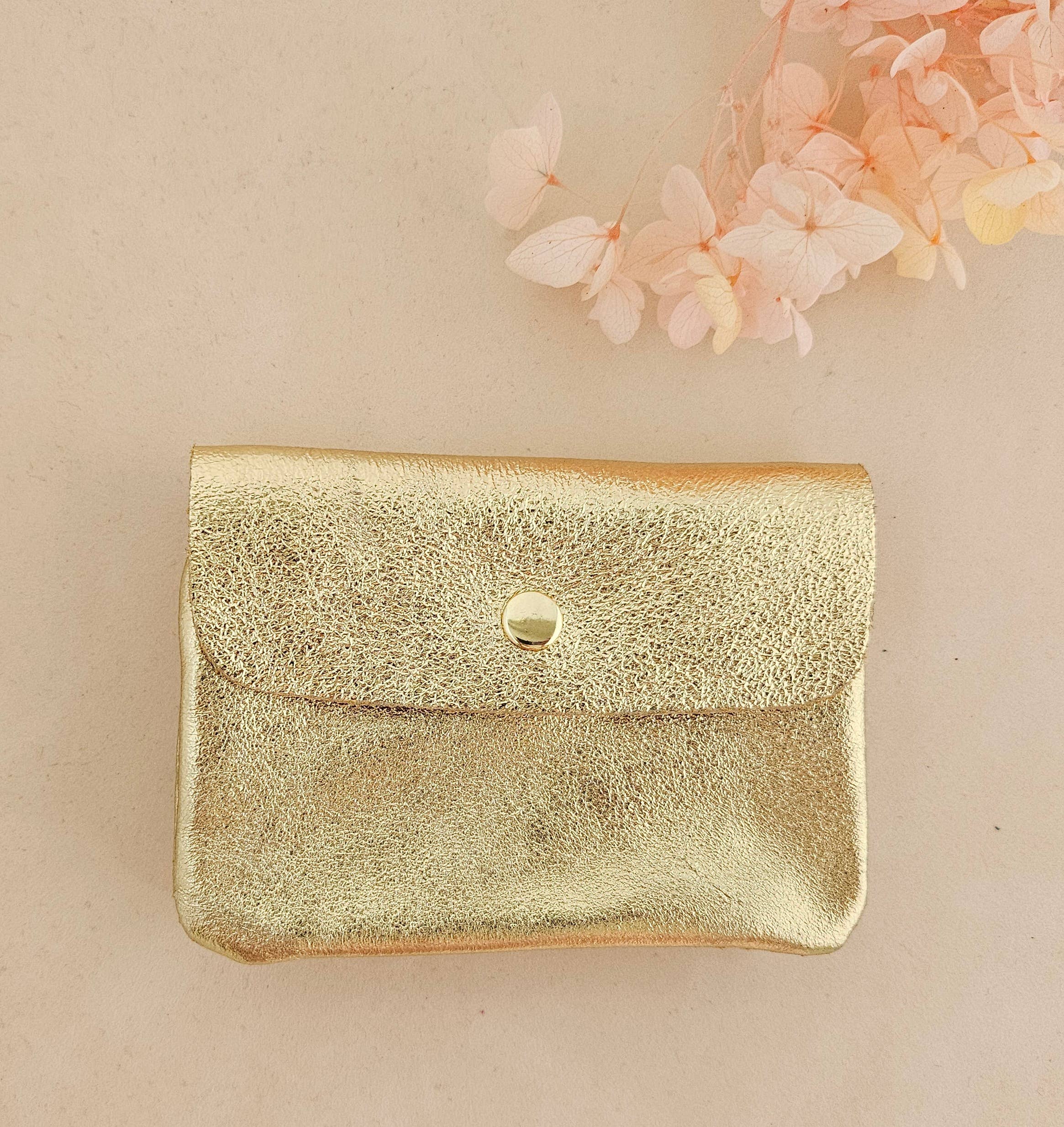 Kangoo metallic cowhide leather coin purse: Grass green
