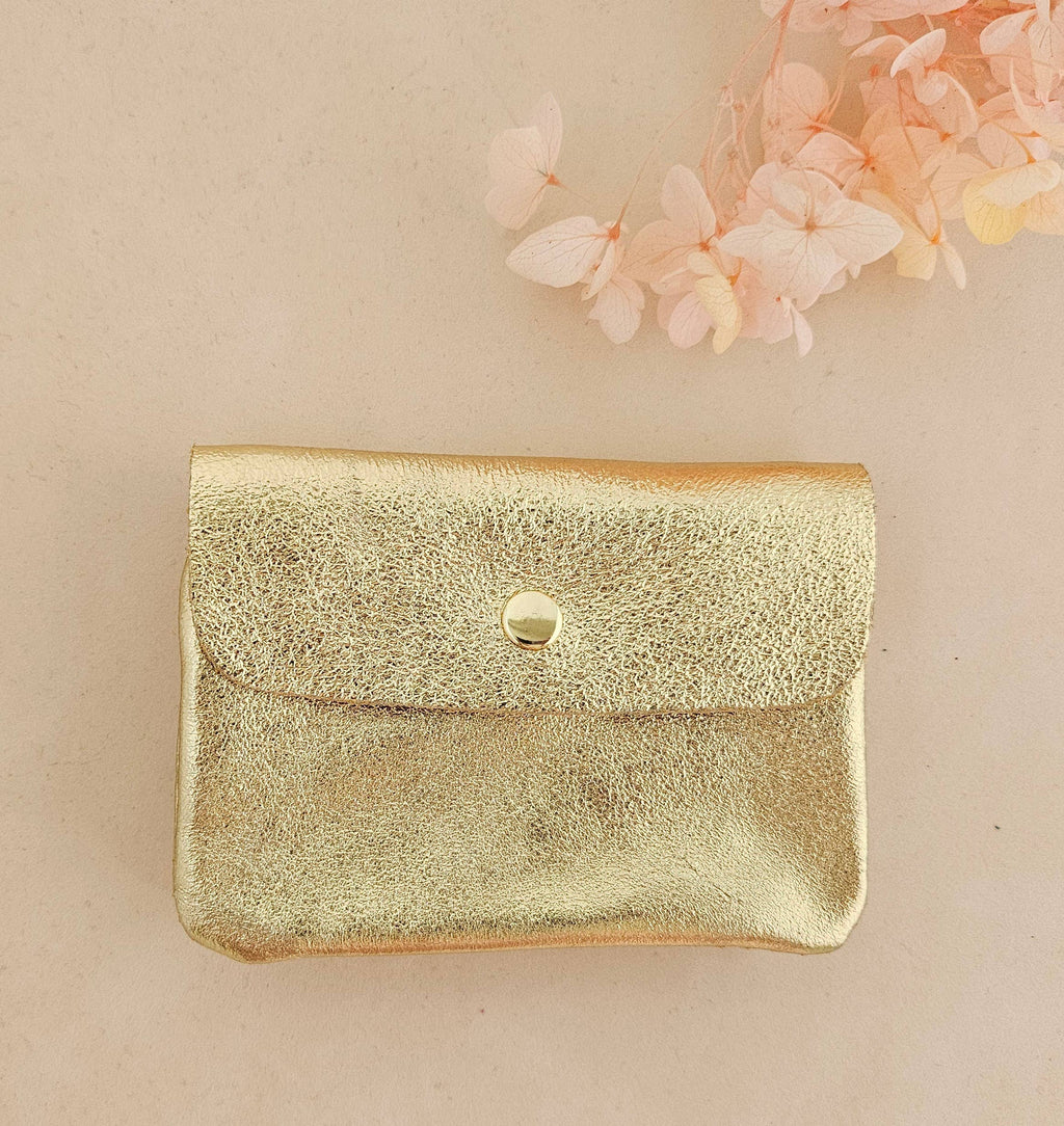 Kangoo metallic cowhide leather coin purse: Noisette
