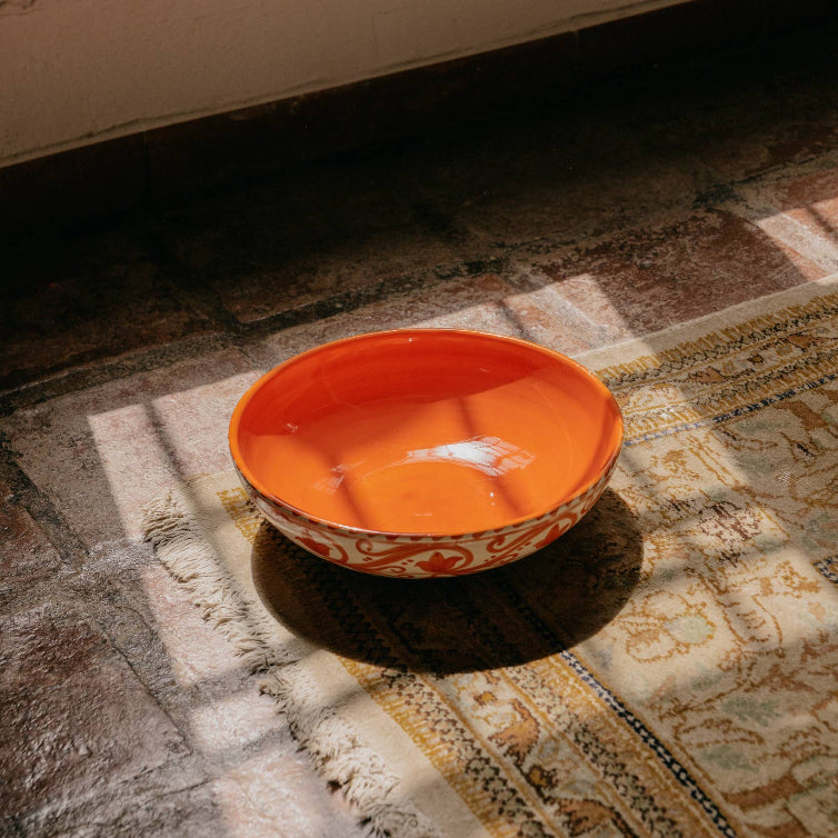 Large Ceramic Bowl - Salad Bowl - Orange & Beige - Azahara