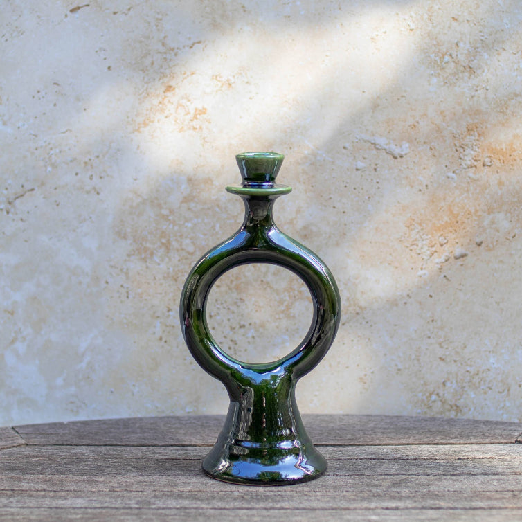 Handmade Moroccan Green Ceramic Candle Holder 20 cm