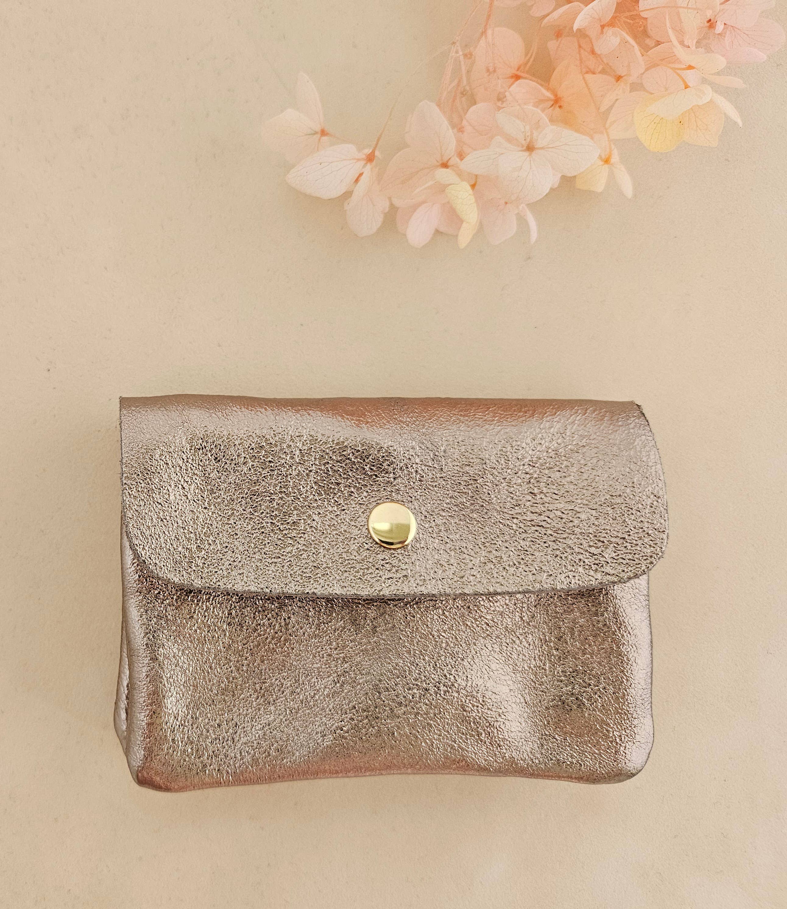Kangoo metallic cowhide leather coin purse: Grass green