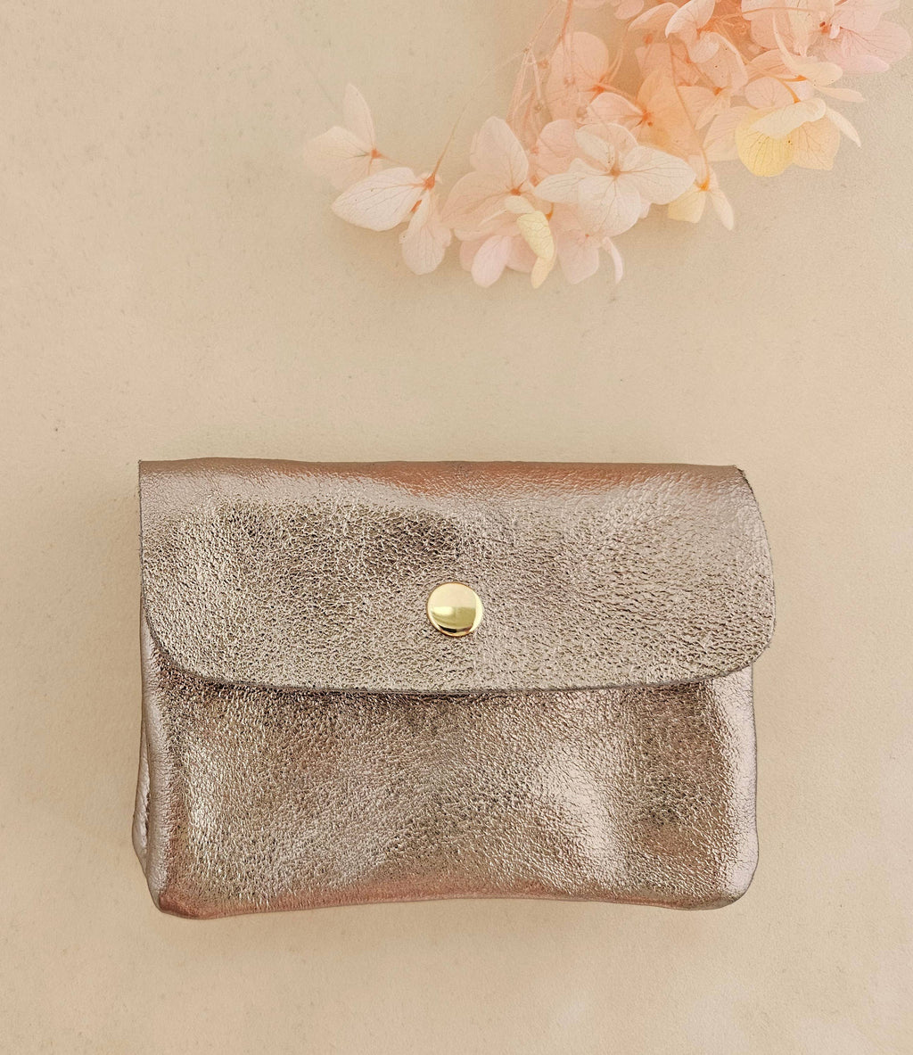 Kangoo metallic cowhide leather coin purse: Noisette