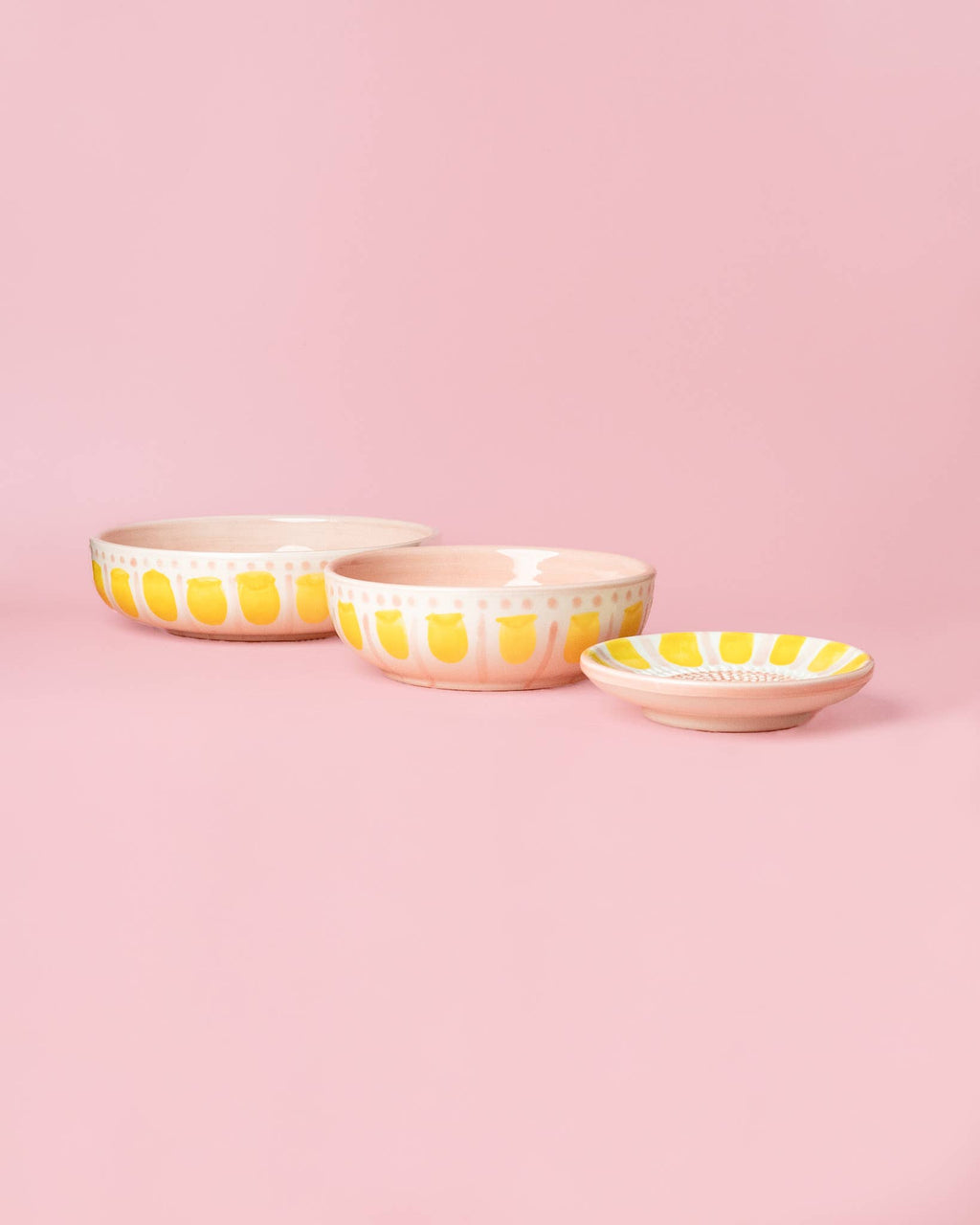 Ceramic Garlic Grater Plate - Small Pink & Yellow- Valentina
