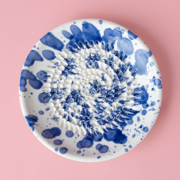 Ceramic Garlic Grater Plate - Small Blue & White - Persia