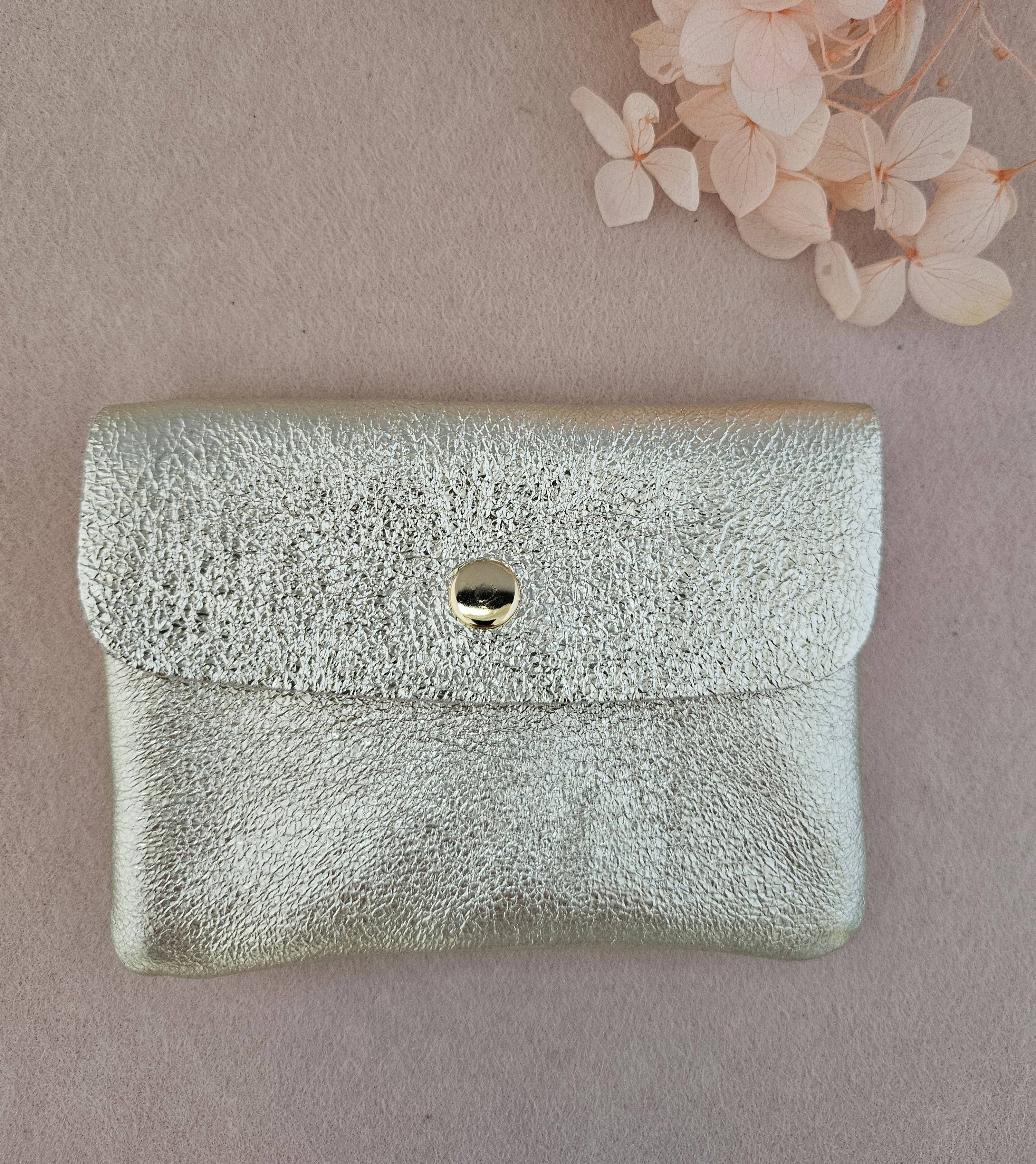 Kangoo metallic cowhide leather coin purse: Grass green