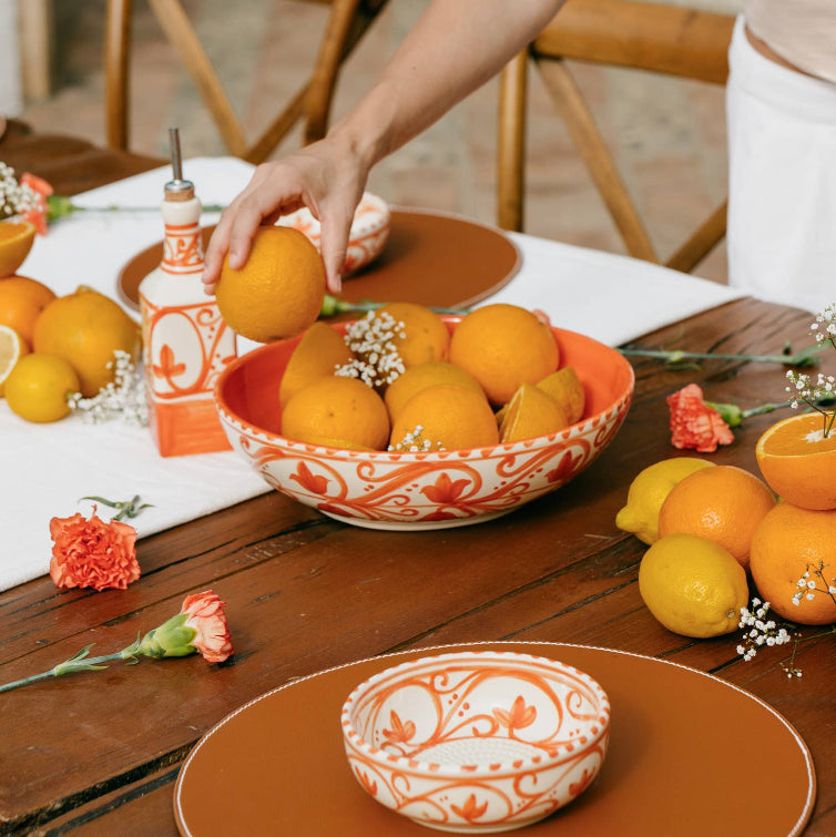 Large Ceramic Bowl - Salad Bowl - Orange & Beige - Azahara