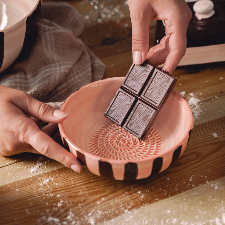 Medium Vintage Pottery Grater Bowl Pink and Brown -Chocolate