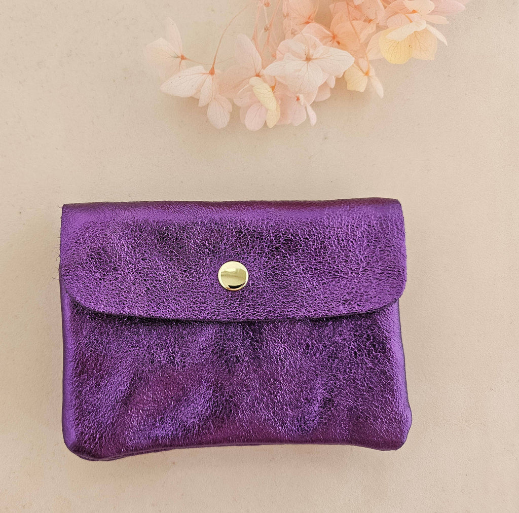 Kangoo metallic cowhide leather coin purse: Noisette