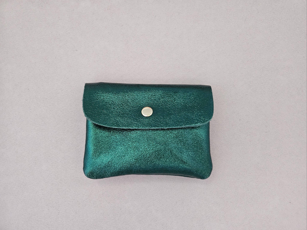 Kangoo metallic cowhide leather coin purse: Grass green