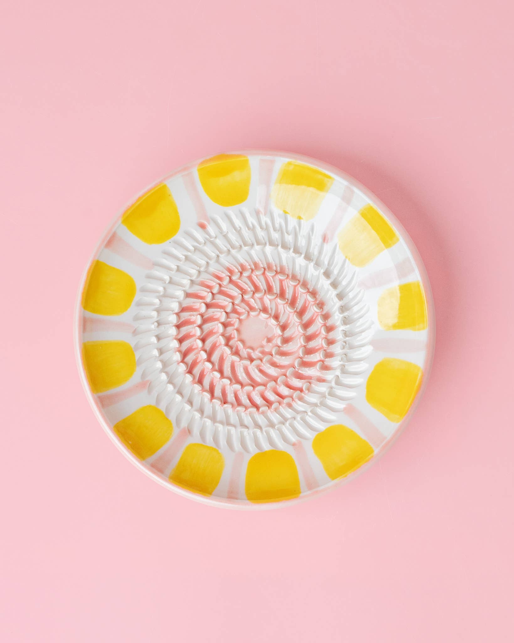 Ceramic Garlic Grater Plate - Small Pink & Yellow- Valentina