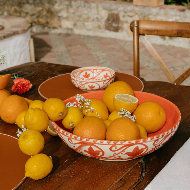 Large Ceramic Bowl - Salad Bowl - Orange & Beige - Azahara