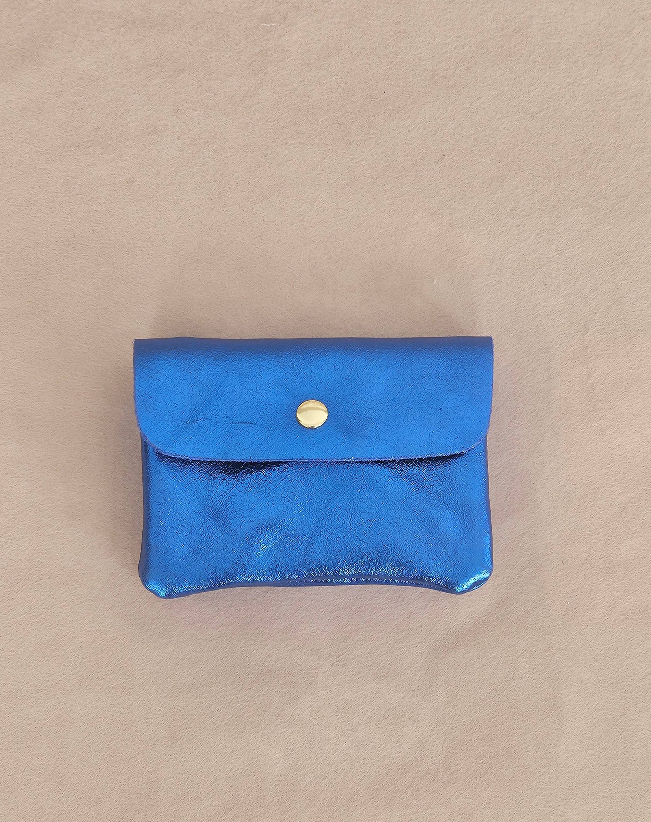 Kangoo metallic cowhide leather coin purse: Noisette