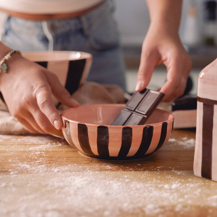 Medium Vintage Pottery Grater Bowl Pink and Brown -Chocolate