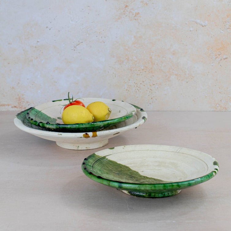 Moroccan Tamegroute Half Glazed Plate - Handmade Pottery 30 cm