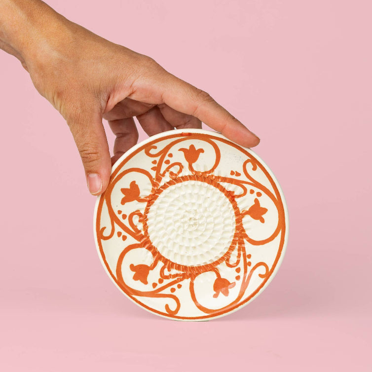 Ceramic Garlic Grater Plate - Small Orange & Beige - Azahara