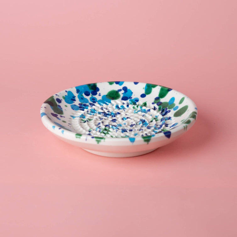 Garlic Grater Ceramic Plate - Small Blue Coral (Leverans V.45)