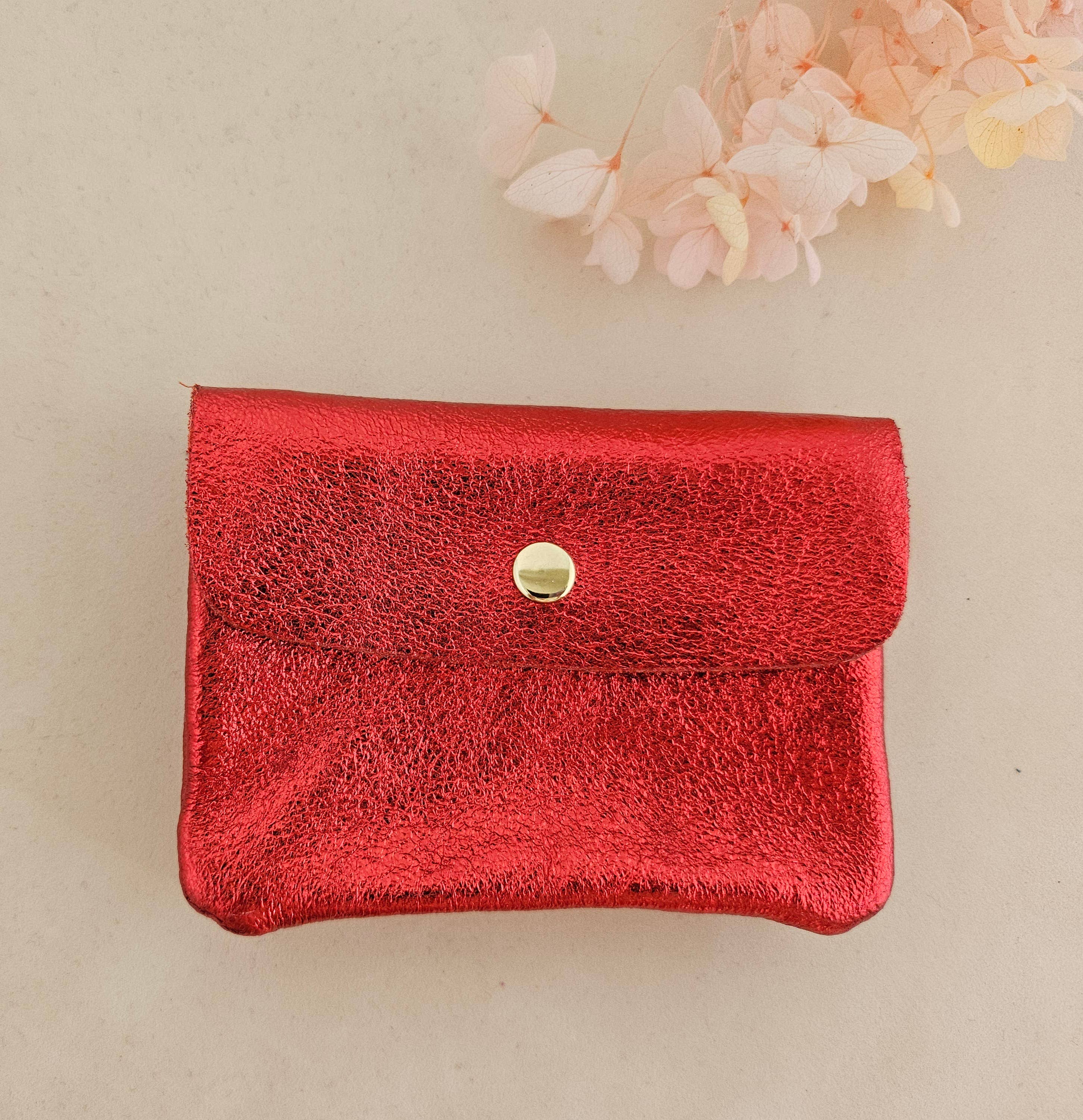 Kangoo metallic cowhide leather coin purse: Grass green