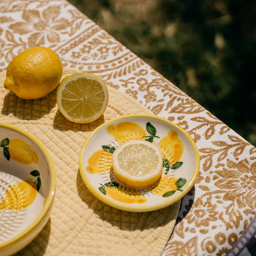 Ceramic Garlic Grater Plate - Yellow & White - Small Lemon