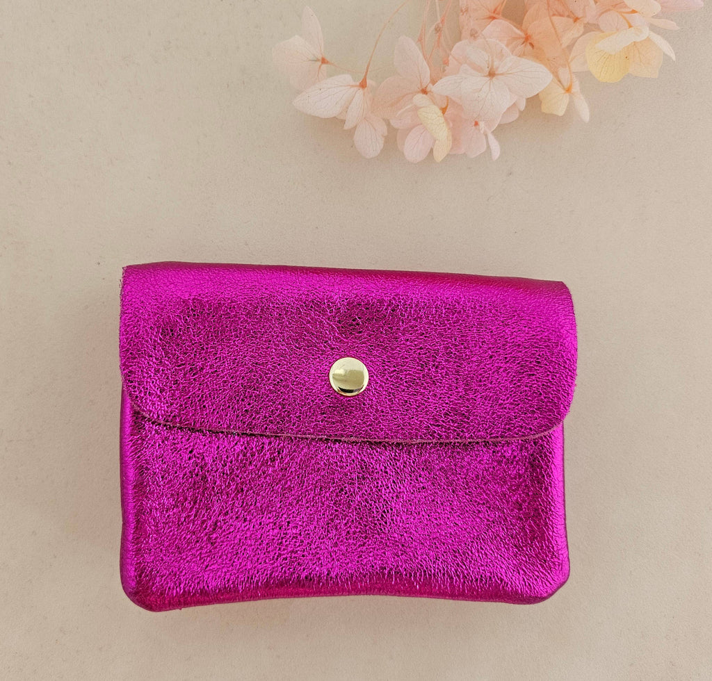 Kangoo metallic cowhide leather coin purse: Noisette