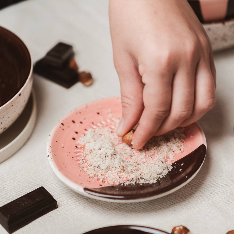 Small Ceramic Garlic Grater Plate - Gift Ready - Chocolate