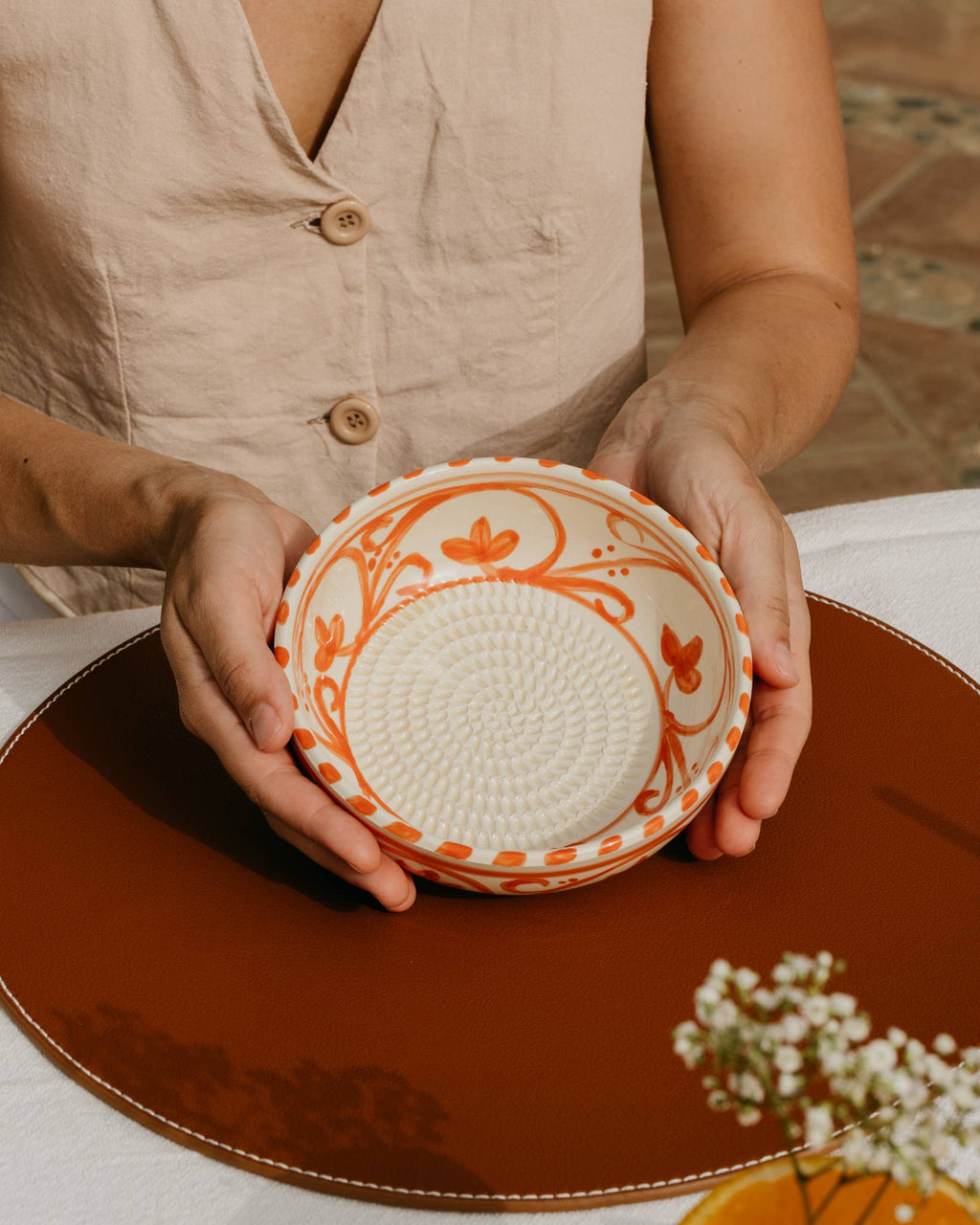 Ceramic Garlic Grater Plate - Medium Orange Azahara