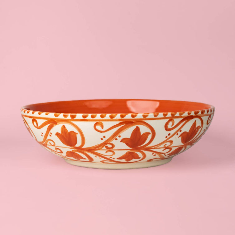 Large Ceramic Bowl - Salad Bowl - Orange & Beige - Azahara