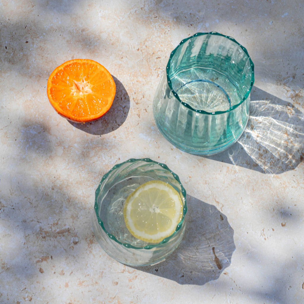 Handmade Moroccan Beldi Ridged Glasses Set of 6 - Clear