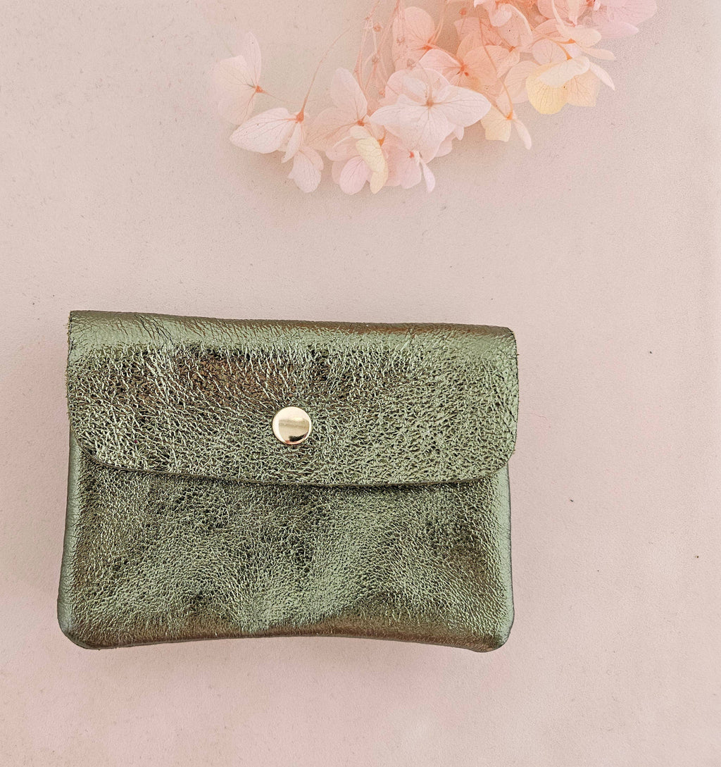 Kangoo metallic cowhide leather coin purse: Noisette