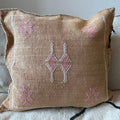 Cactus Silk (Kaktusfiber) kuddfodral - mörk sand med rosa och vita detaljer50 x 50  cm