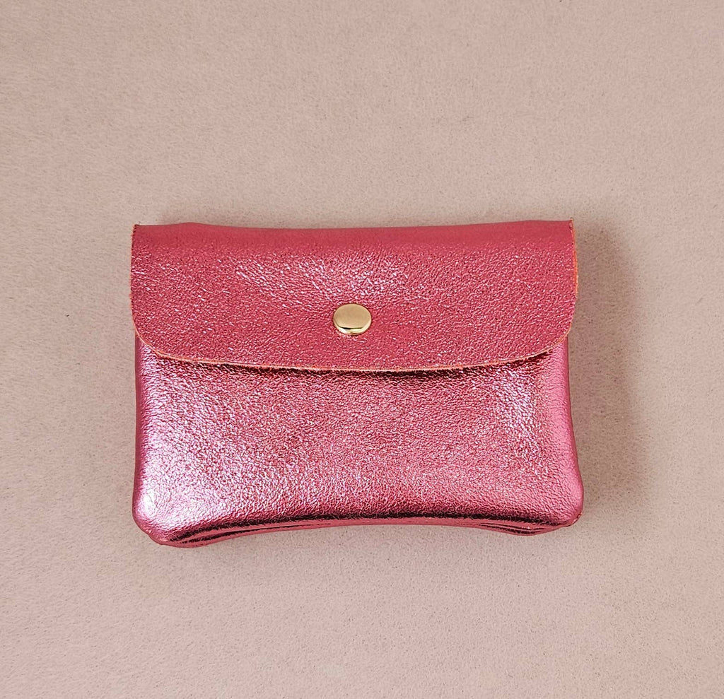 Kangoo metallic cowhide leather coin purse: Grass green