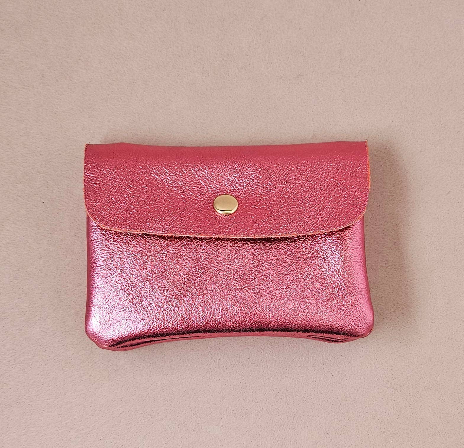 Kangoo metallic cowhide leather coin purse: Noisette