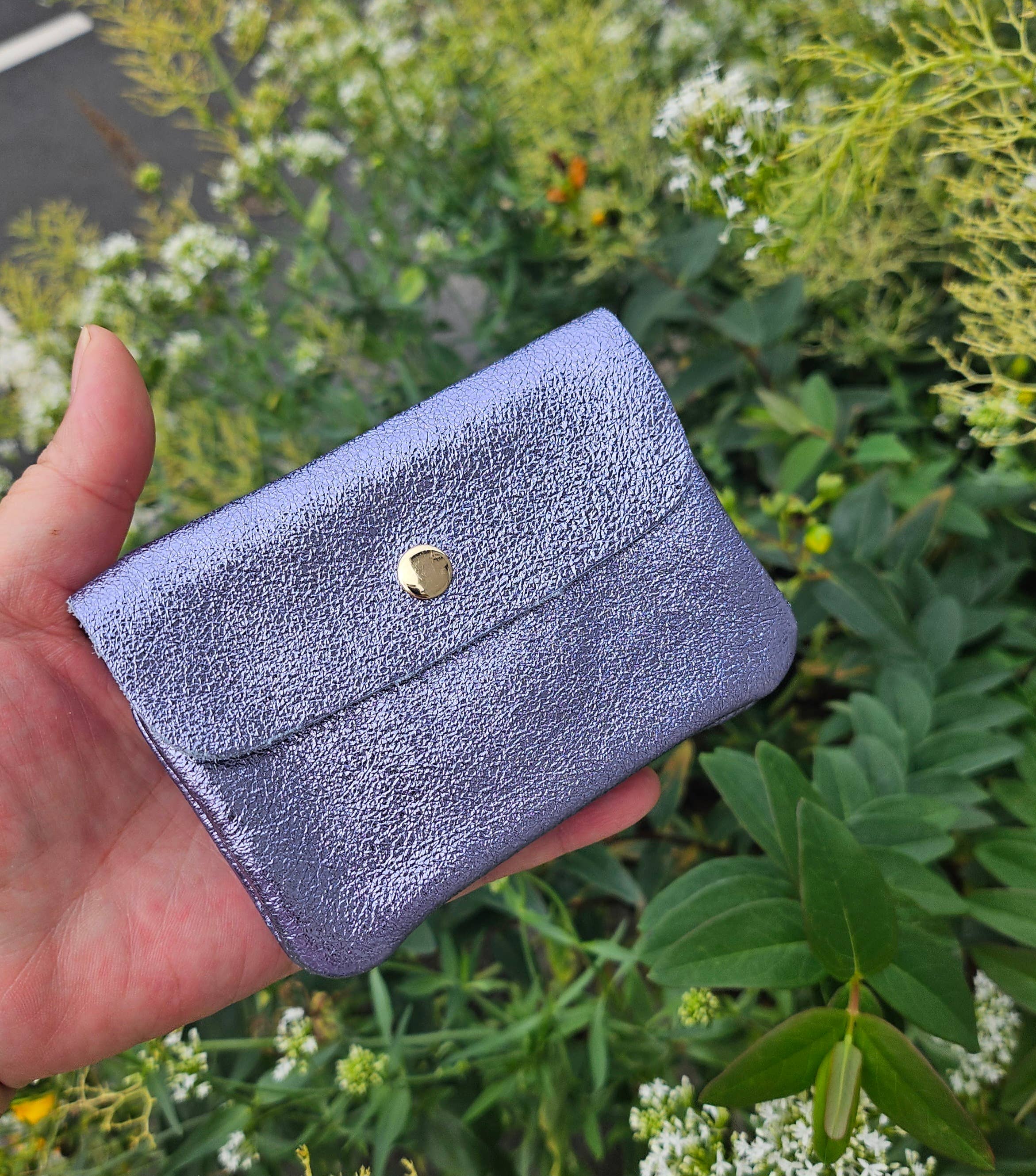 Kangoo metallic cowhide leather coin purse: Grass green