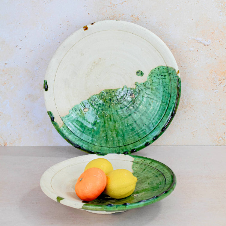 Moroccan Tamegroute Half Glazed Plate - Handmade Pottery 30 cm