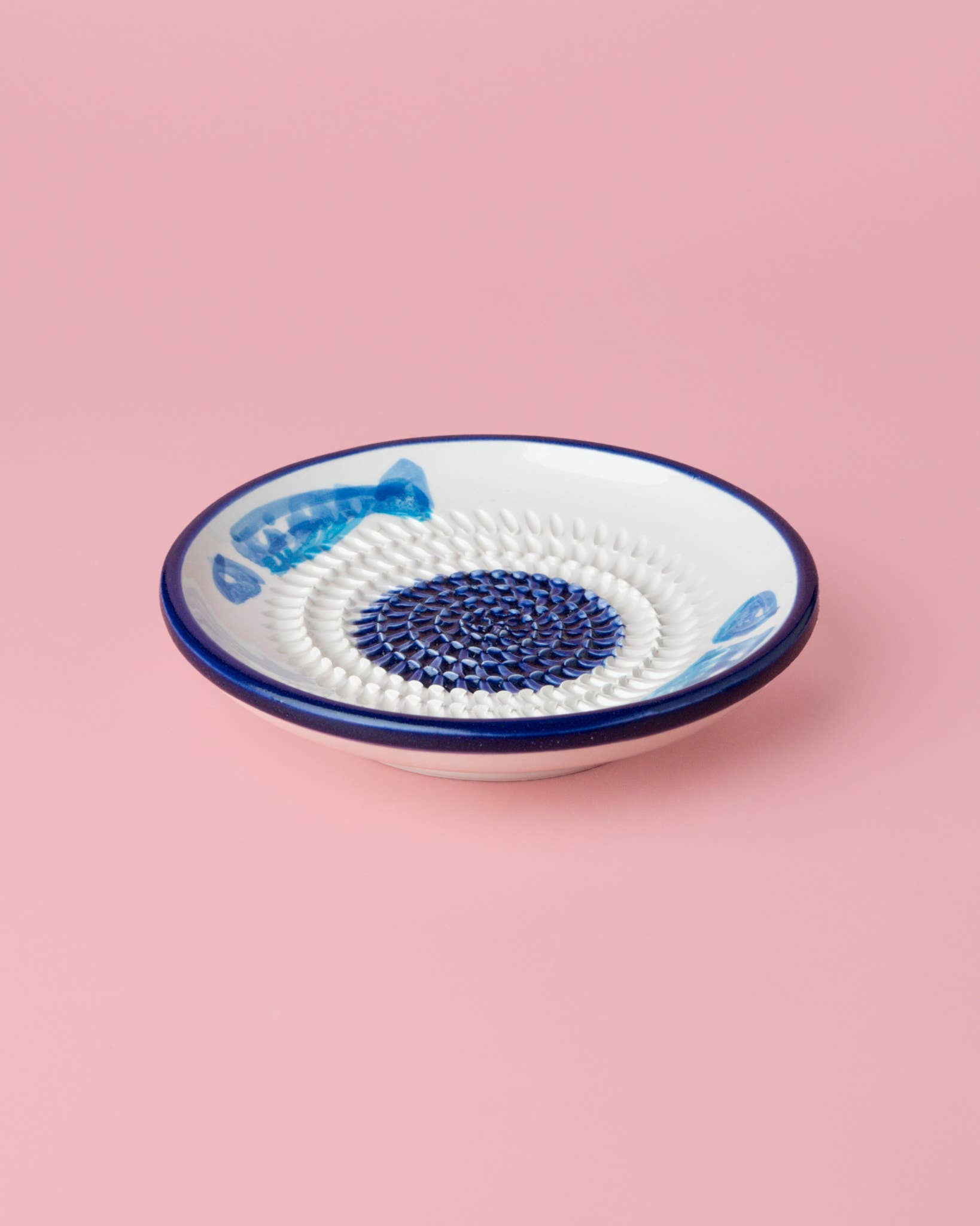 Ceramic Garlic Grater Plate - Small Blue & White - Tuna