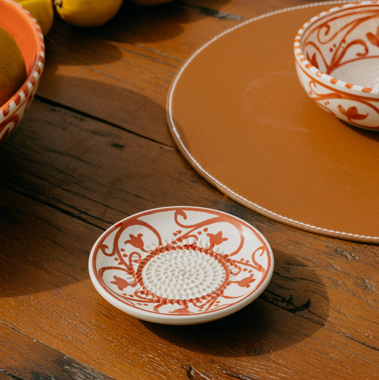 Ceramic Garlic Grater Plate - Small Orange & Beige - Azahara