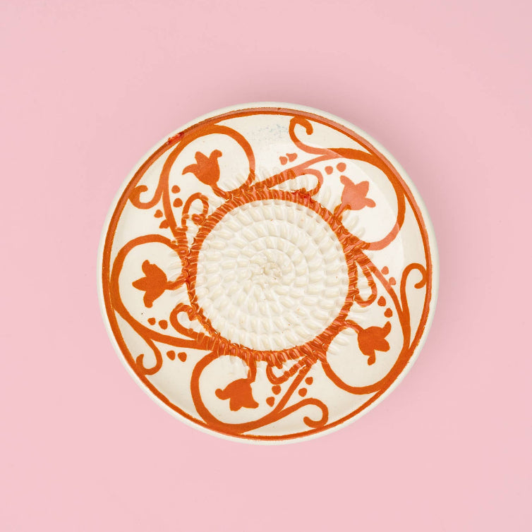 Ceramic Garlic Grater Plate - Small Orange & Beige - Azahara