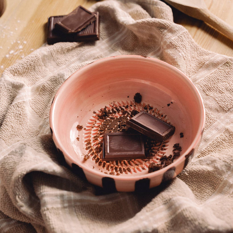 Medium Vintage Pottery Grater Bowl Pink and Brown -Chocolate