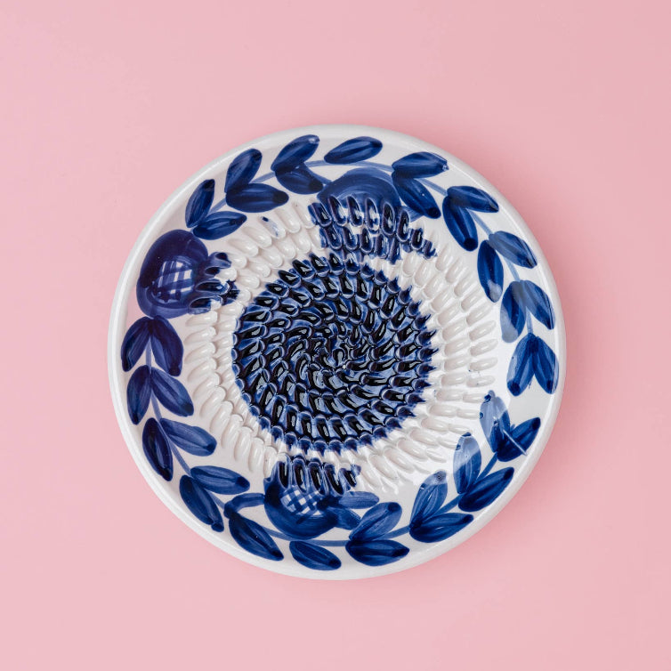 Ceramic Garlic Grater Plate - Small Blue Traditional - Nerja (Leverans V.45)
