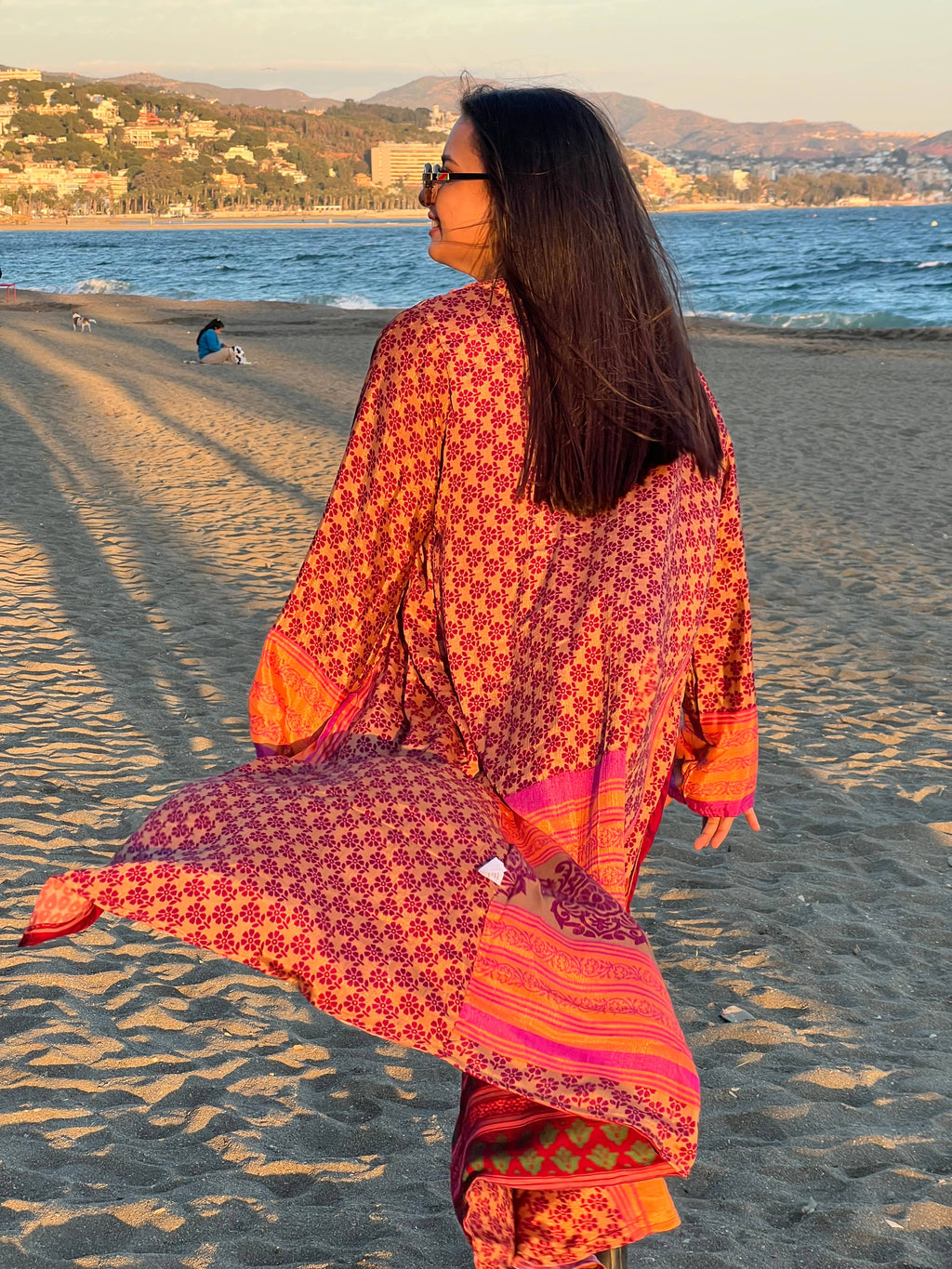 Reversible long kimonos. Recycled silk kimono.