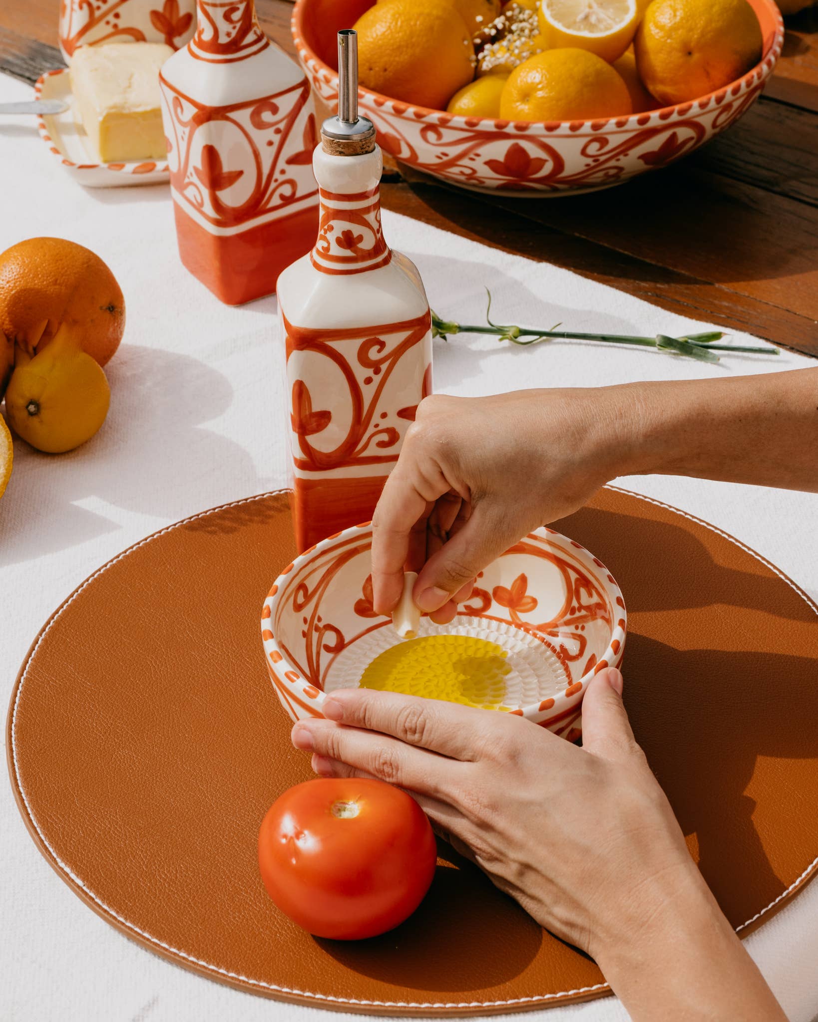 Ceramic Garlic Grater Plate - Medium Orange Azahara