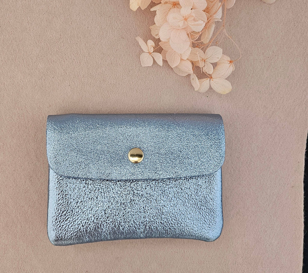 Kangoo metallic cowhide leather coin purse: Noisette