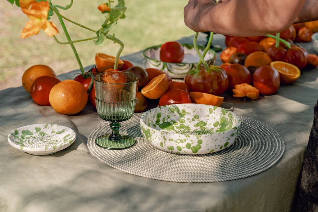 Ceramic Garlic Grater Plate - Small Green & White - Moss