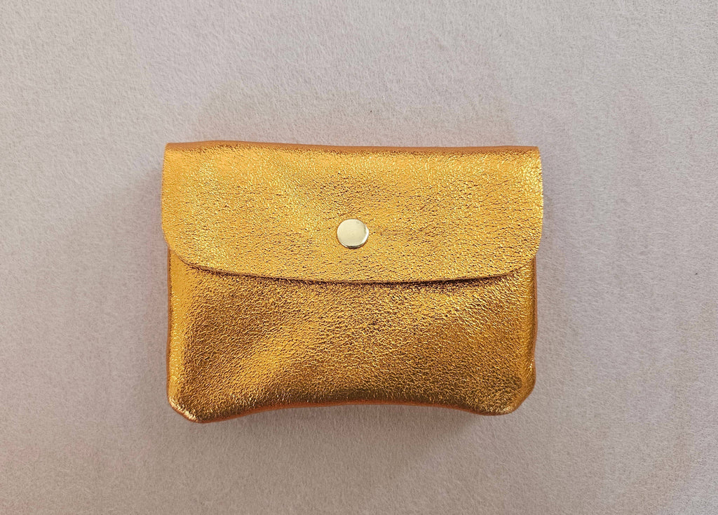 Kangoo metallic cowhide leather coin purse: Noisette