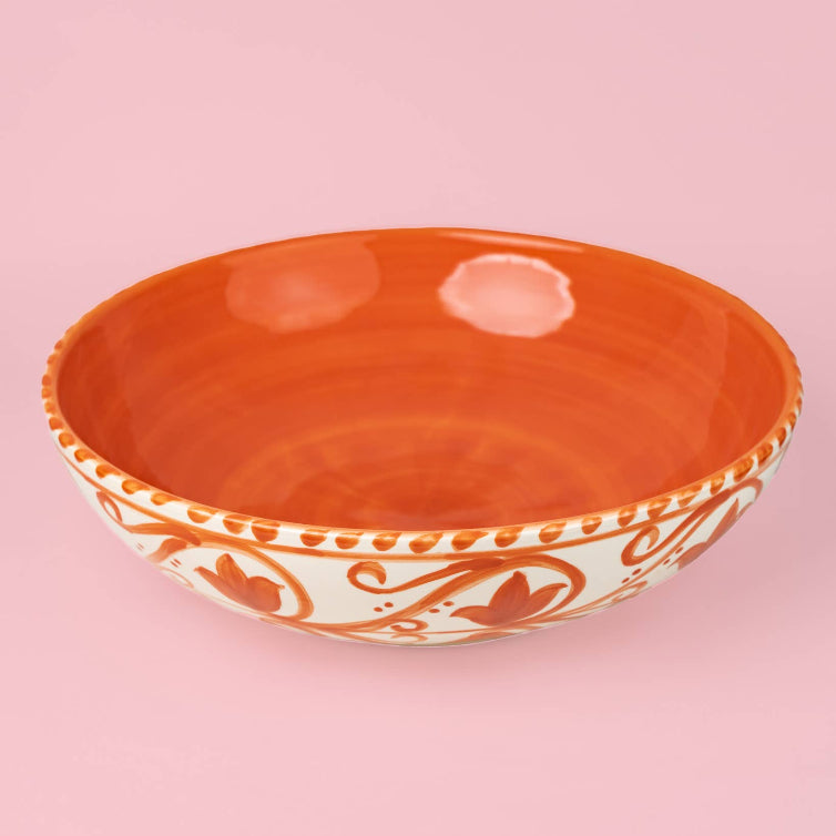 Large Ceramic Bowl - Salad Bowl - Orange & Beige - Azahara