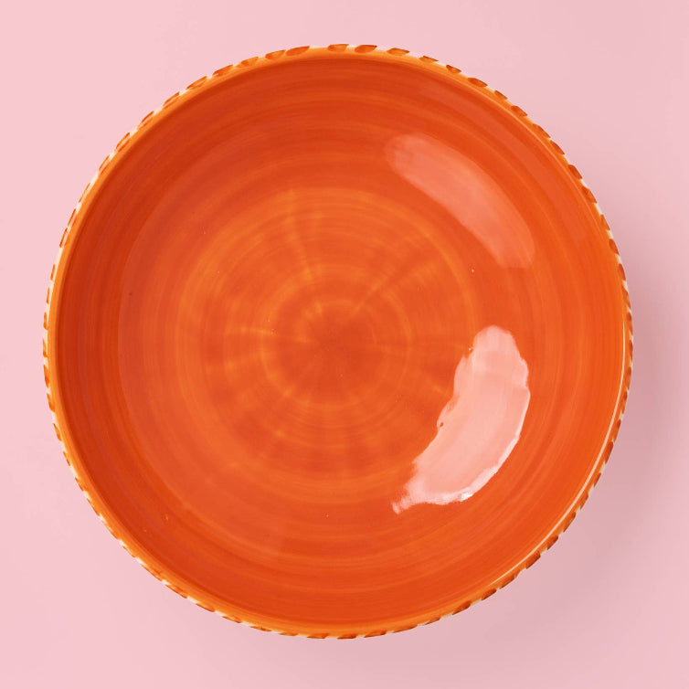 Large Ceramic Bowl - Salad Bowl - Orange & Beige - Azahara