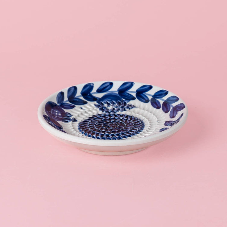 Ceramic Garlic Grater Plate - Small Blue Traditional - Nerja (Leverans V.45)
