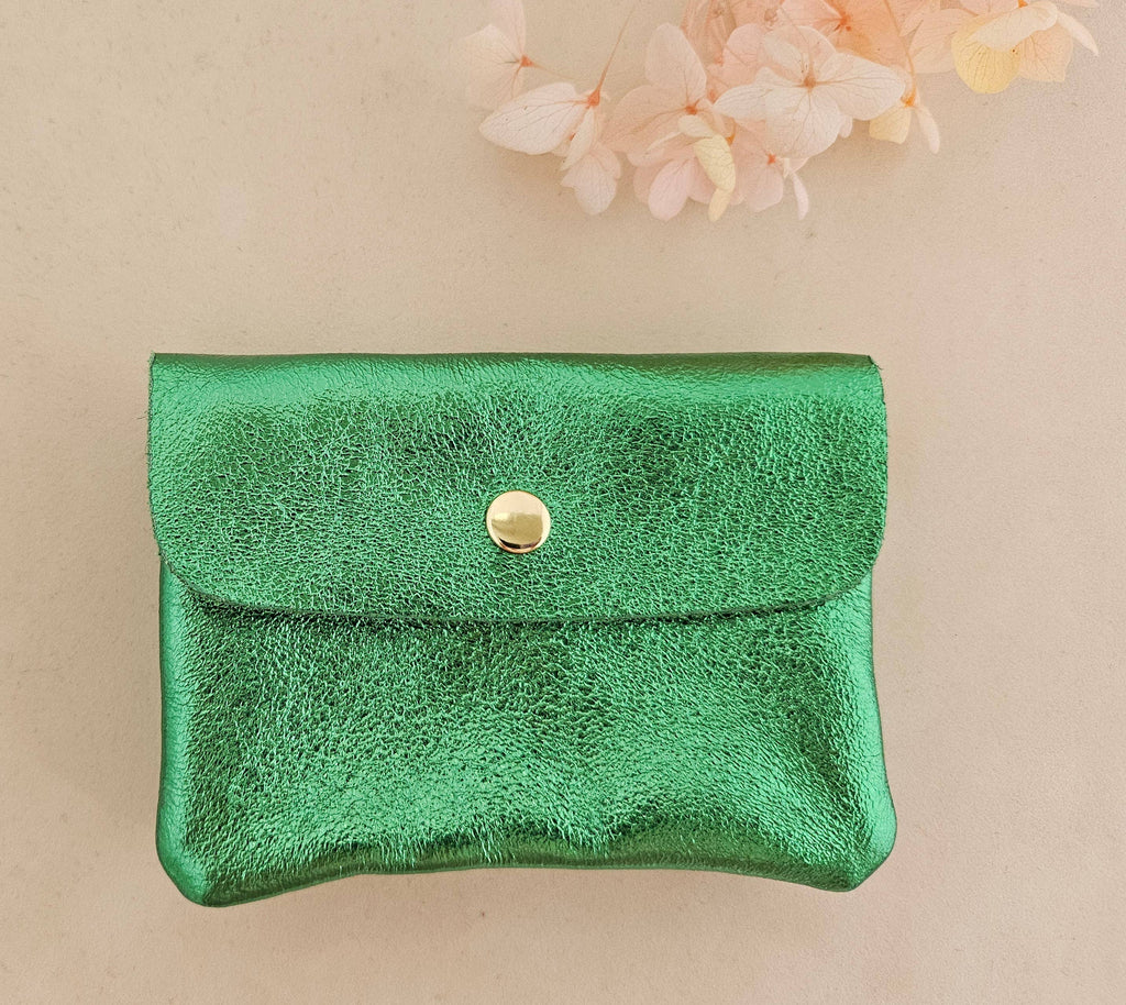Kangoo metallic cowhide leather coin purse: Grass green